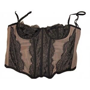 Out From Under Brown Black Lace Bustier Bra Corset Top - Medium